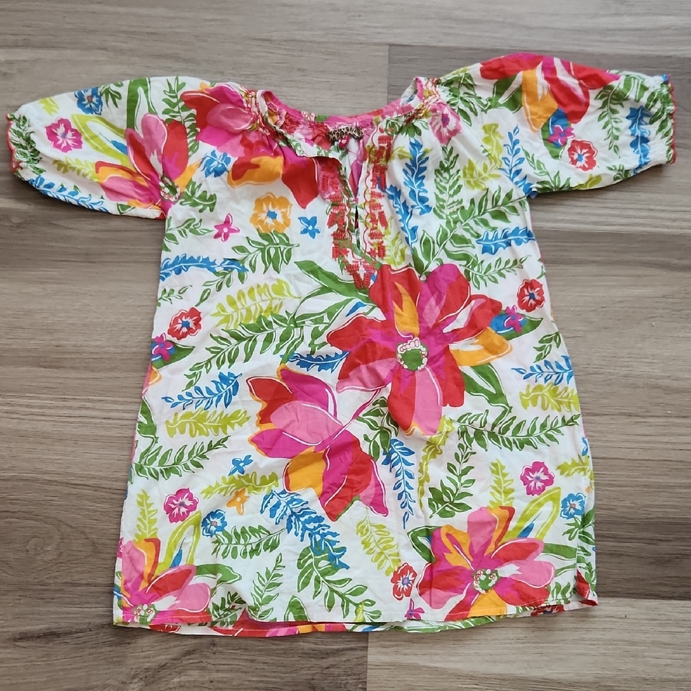 🔥clearance🔥 Pink Chicken Red and Pink Floral Dress with Puff Sleeves